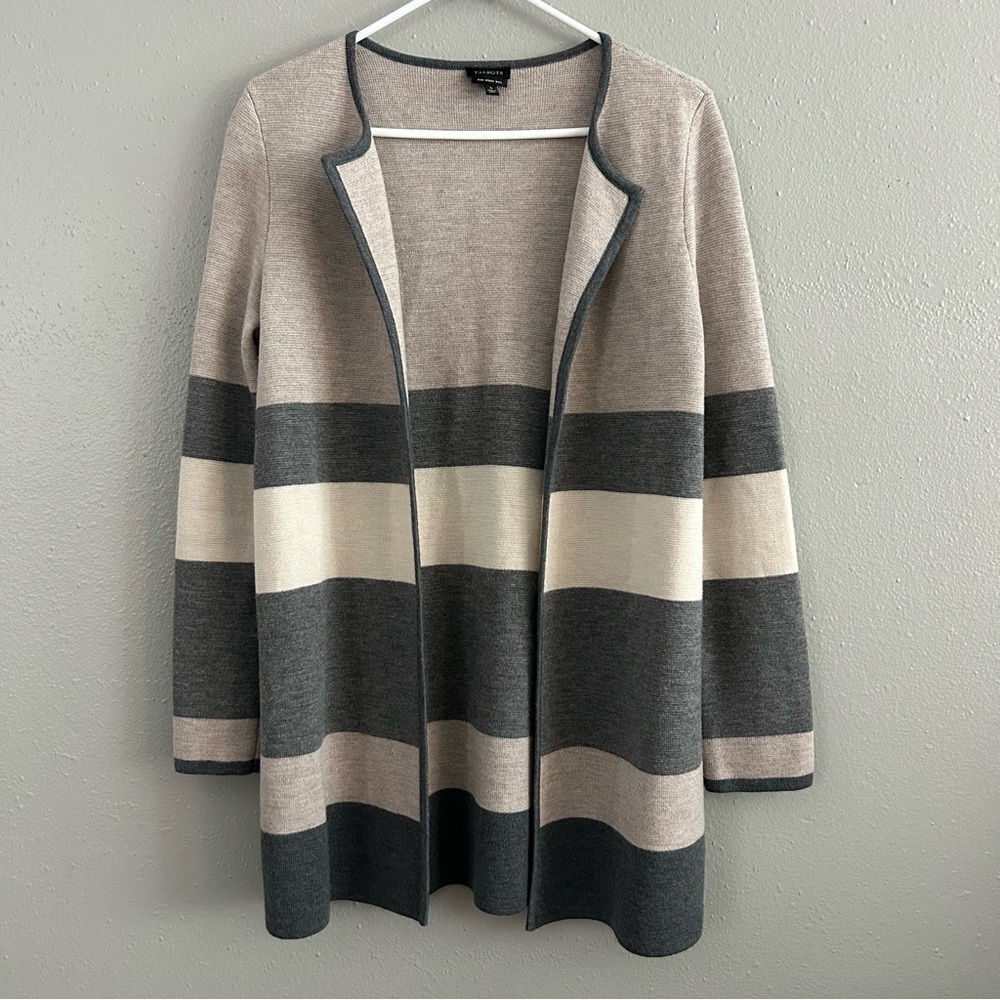 Talbots 100% Pure Merino Wool Open Front Cardigan Sweater Long Striped Women’s S